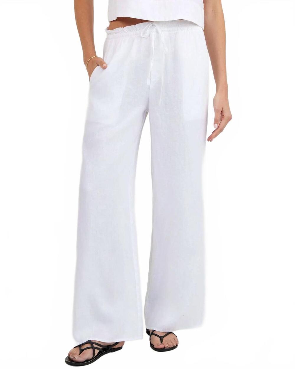 NEW BELLA DAHL women's ruffle waist wide leg pant in white
